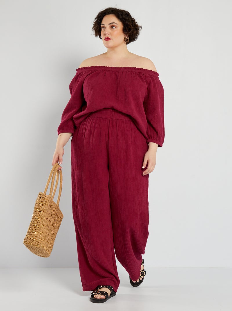 Pantalon large en gaze de coton Bordeaux - Kiabi