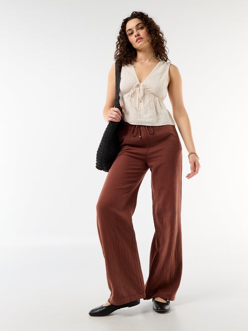 Pantalon large en gaze de coton femme - Kiabi Pantalon large en gaze de coton femme - Kiabi