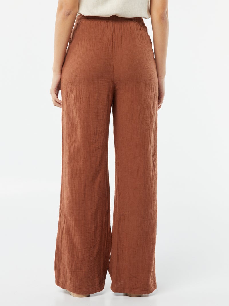 Pantalon large en gaze de coton Marron - Kiabi