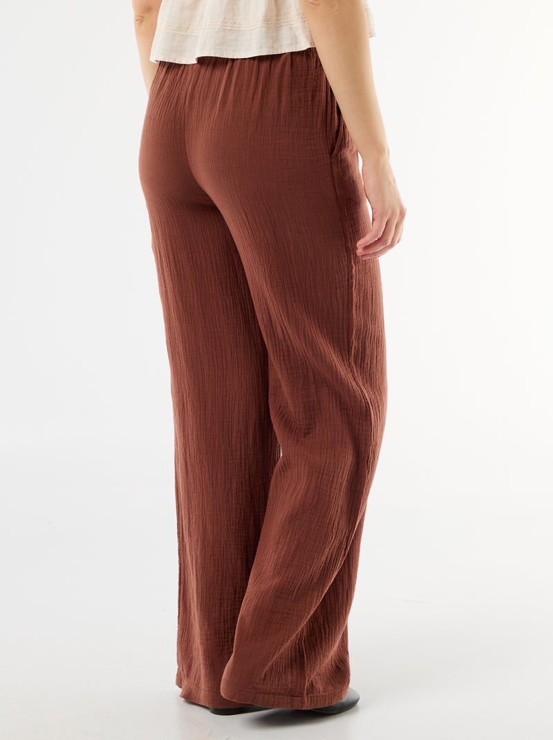 Pantalon large en gaze de coton Marron - Kiabi