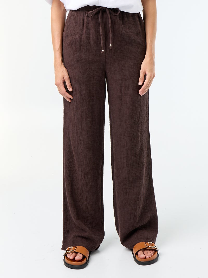 Pantalon large en gaze de coton Marron - Kiabi
