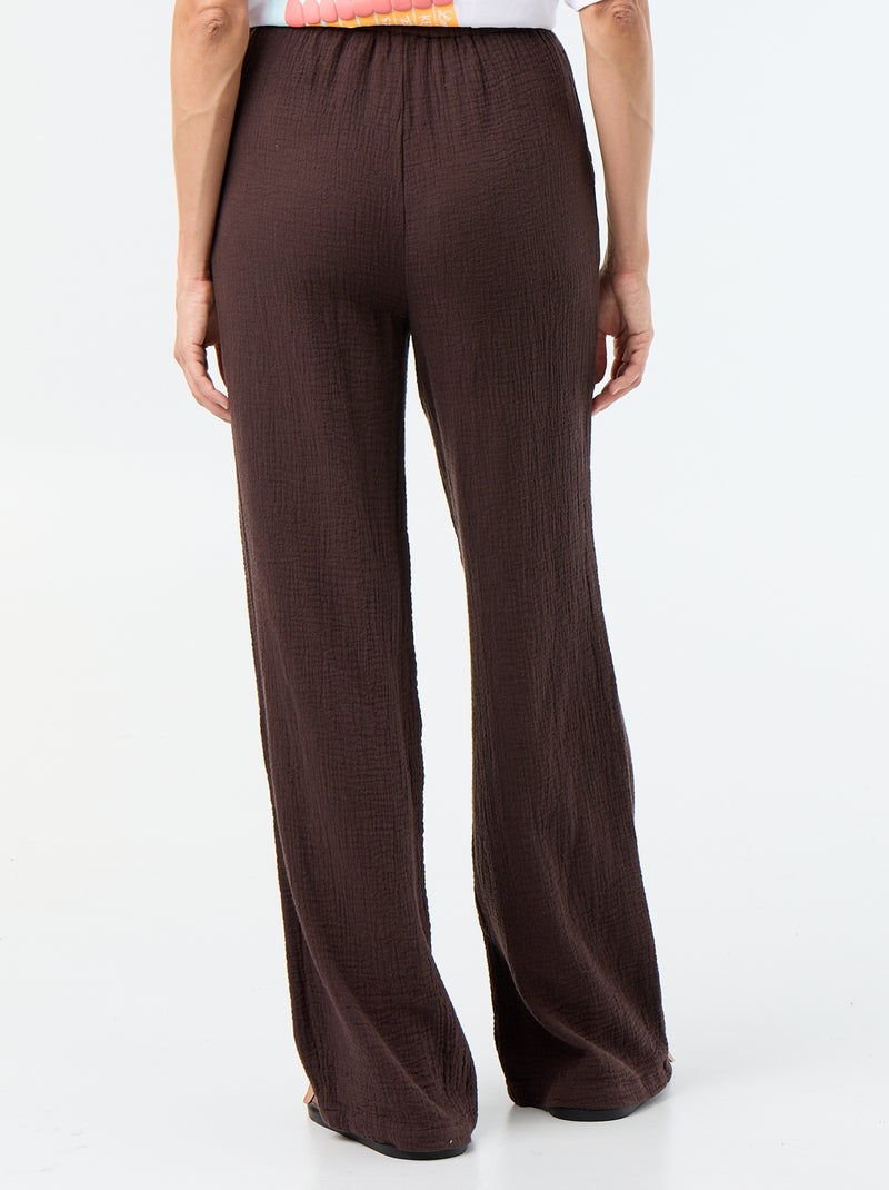 Pantalon large en gaze de coton Marron - Kiabi