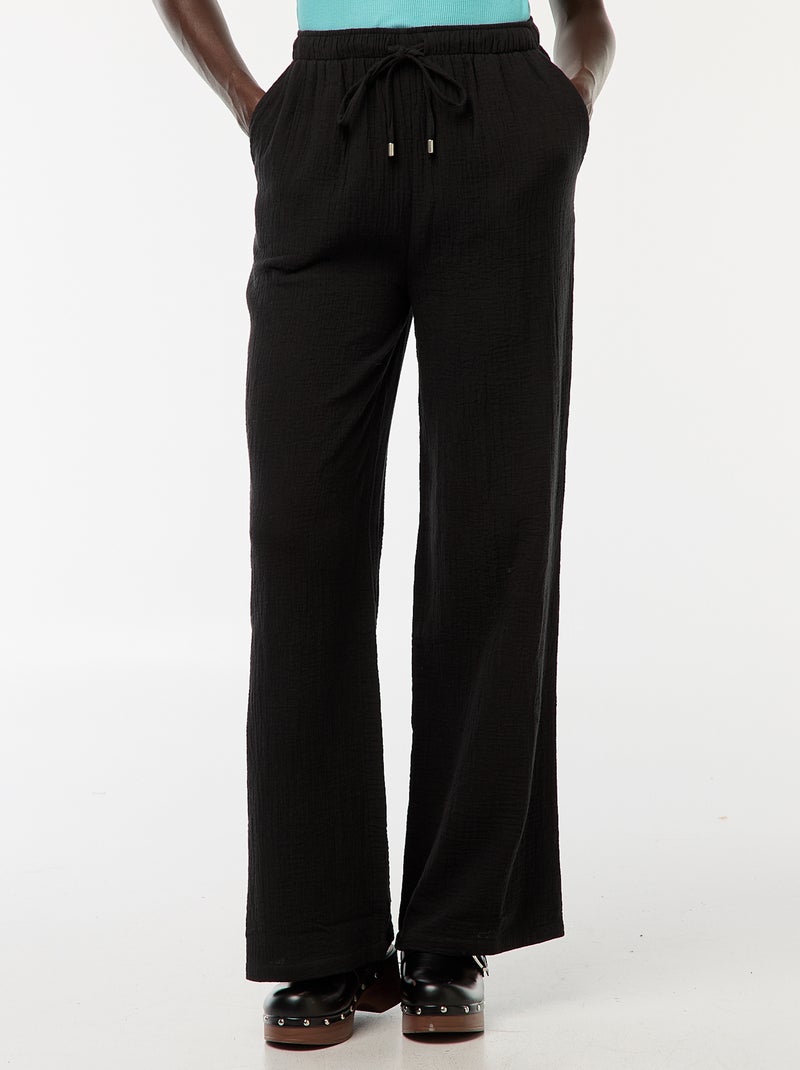 Pantalon large en gaze de coton Noir - Kiabi