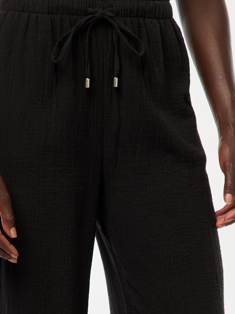 Pantalon large en gaze de coton Noir - Kiabi