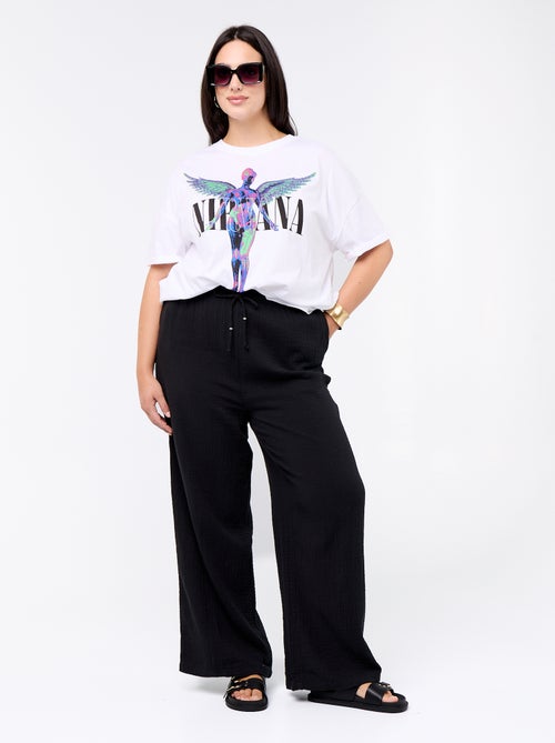 Pantalon large en gaze de coton - Kiabi