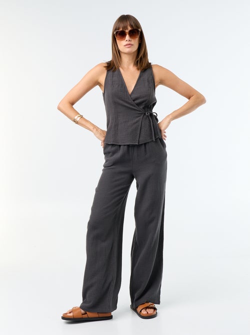 Pantalon large en gaze de coton - Kiabi