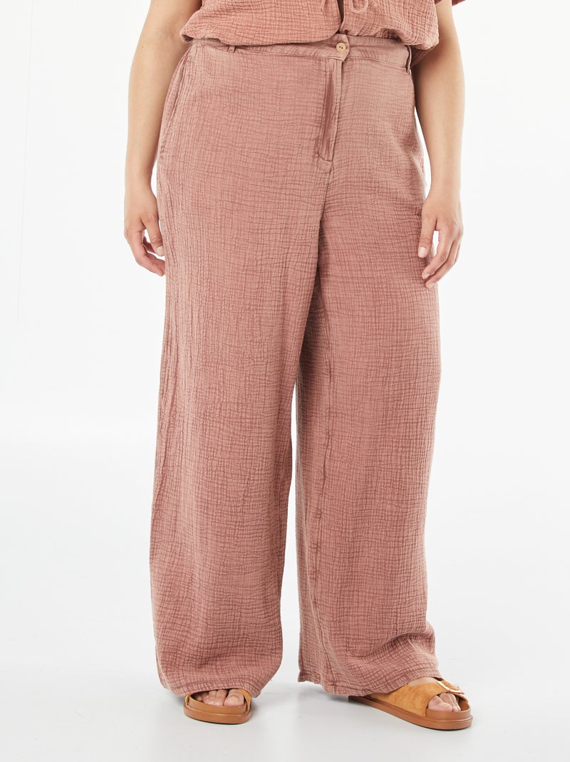 Pantalon large en gaze de coton Rose - Kiabi