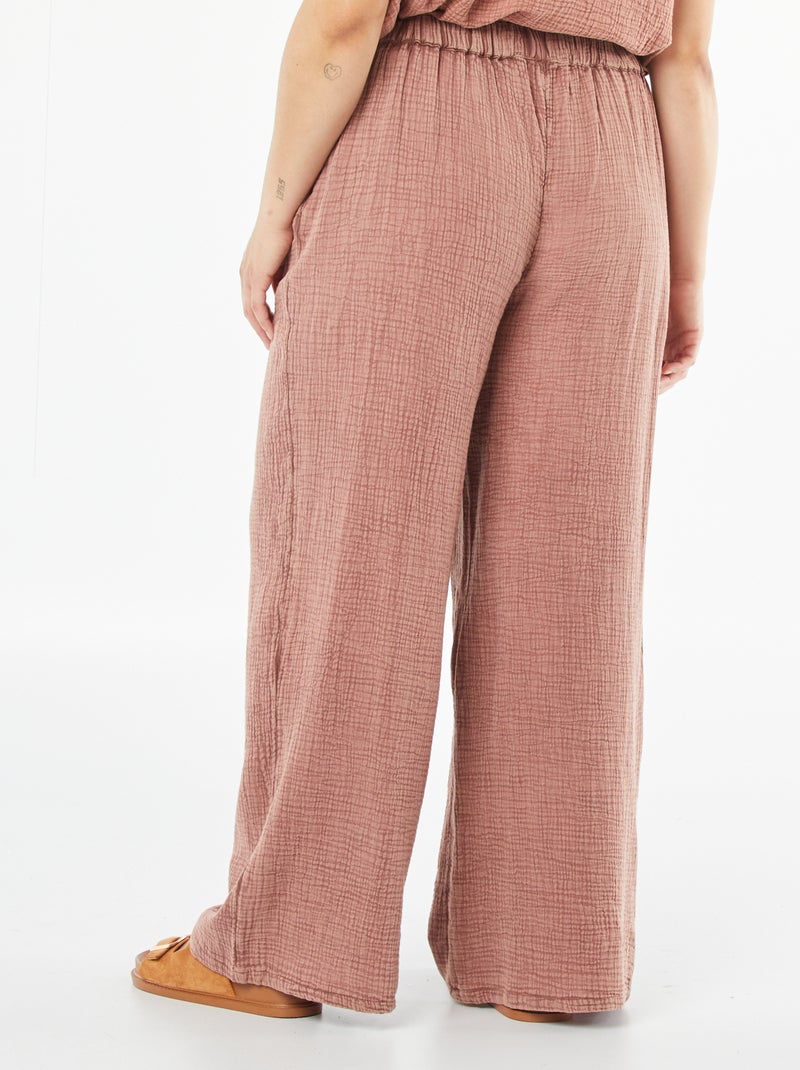 Pantalon large en gaze de coton Rose - Kiabi
