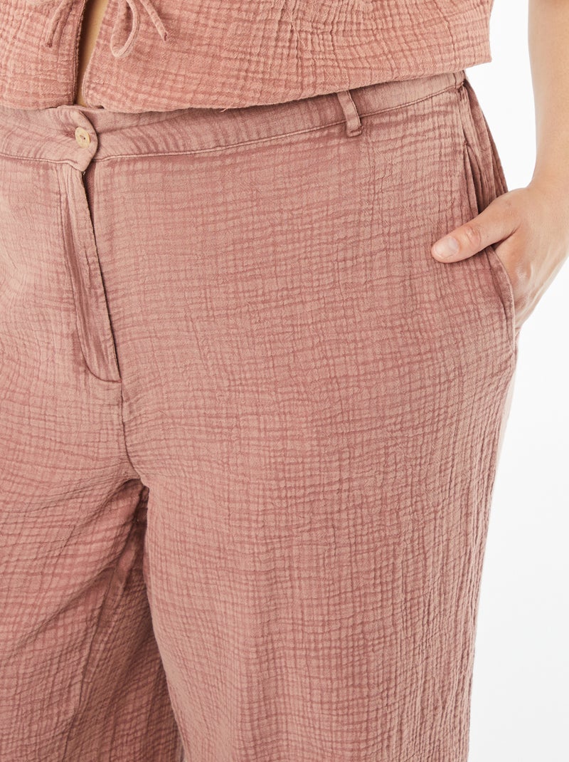 Pantalon large en gaze de coton Rose - Kiabi