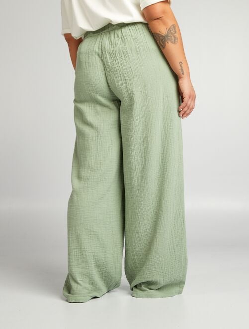 Pantalon large en gaze de coton - Kiabi