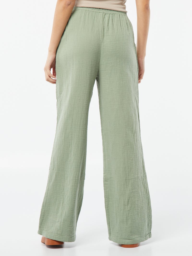 Pantalon large en gaze de coton Vert - Kiabi