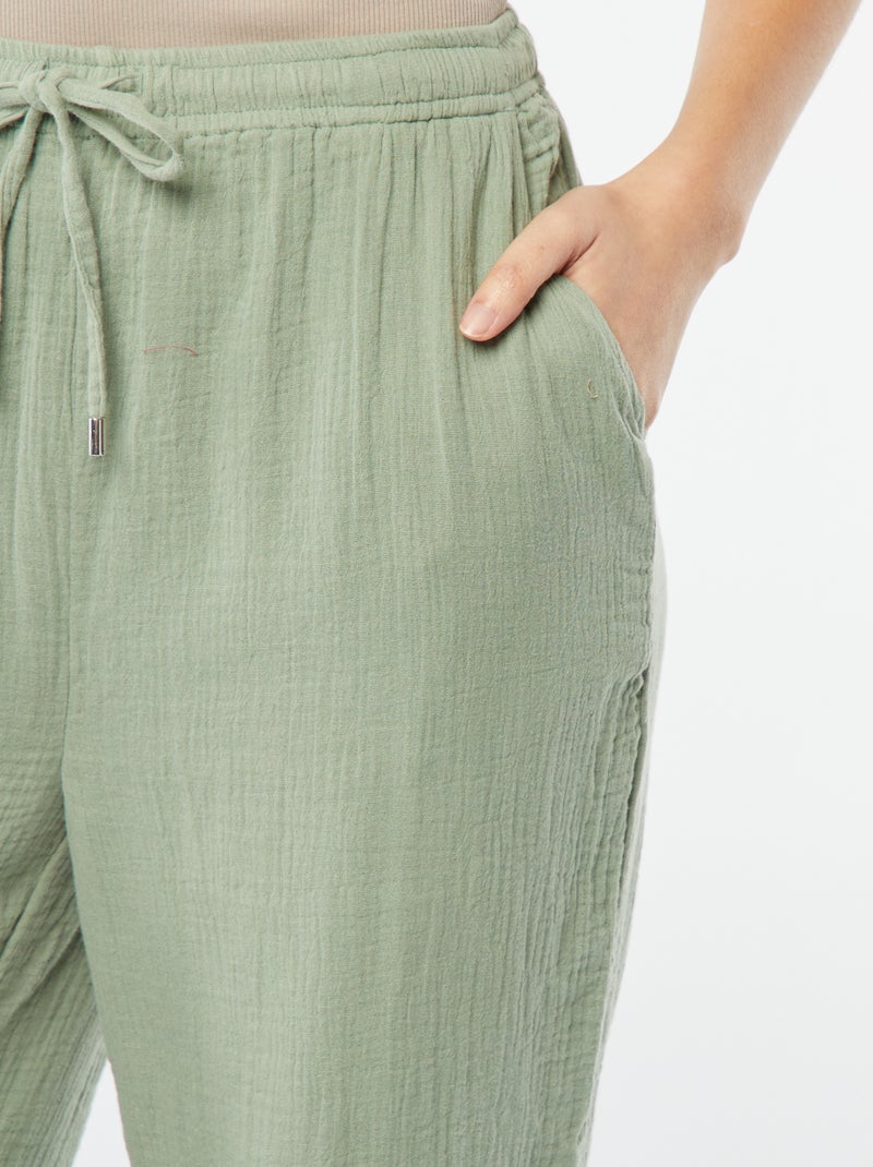 Pantalon large en gaze de coton Vert - Kiabi