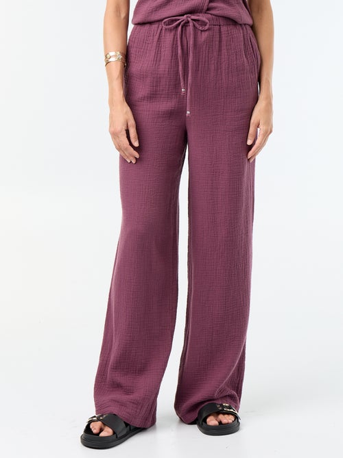 Pantalon large en gaze de coton - Kiabi