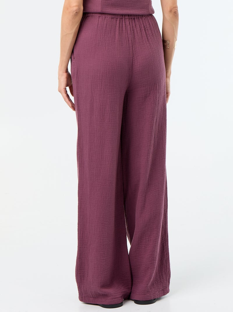 Pantalon large en gaze de coton Violet - Kiabi