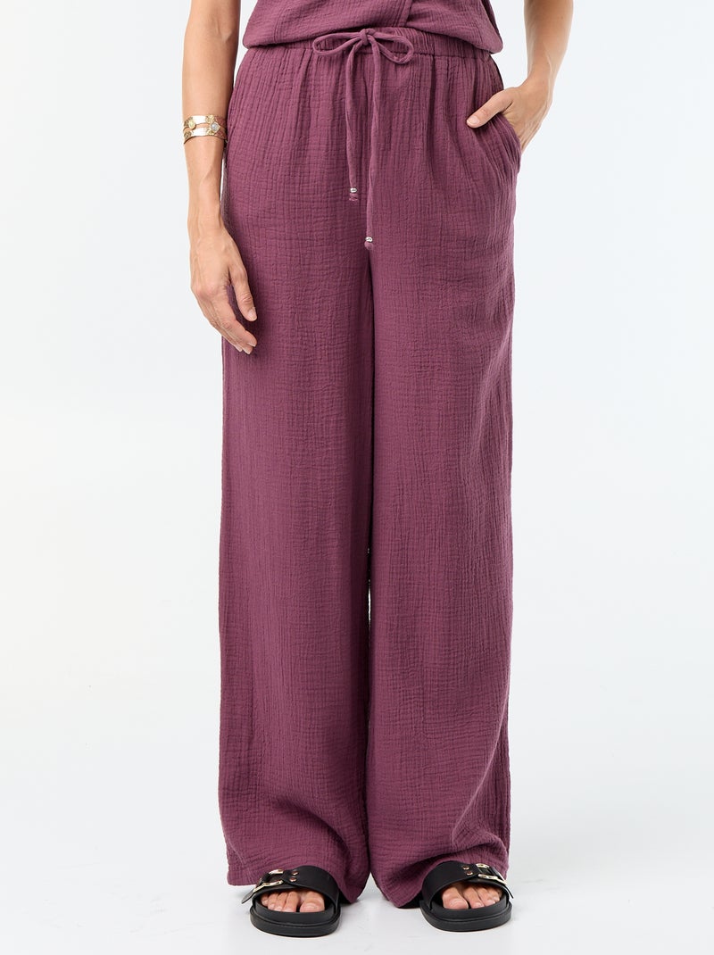 Pantalon large en gaze de coton Violet - Kiabi