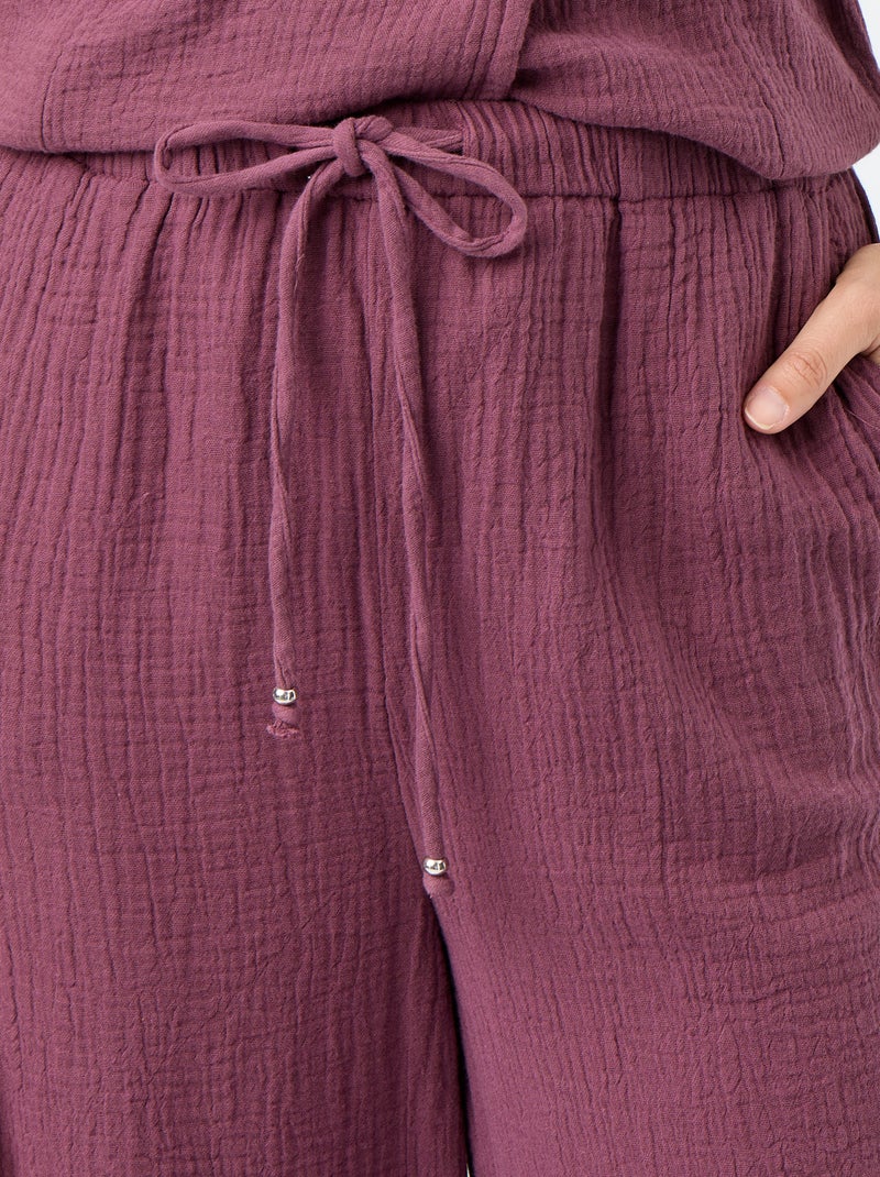 Pantalon large en gaze de coton Violet - Kiabi