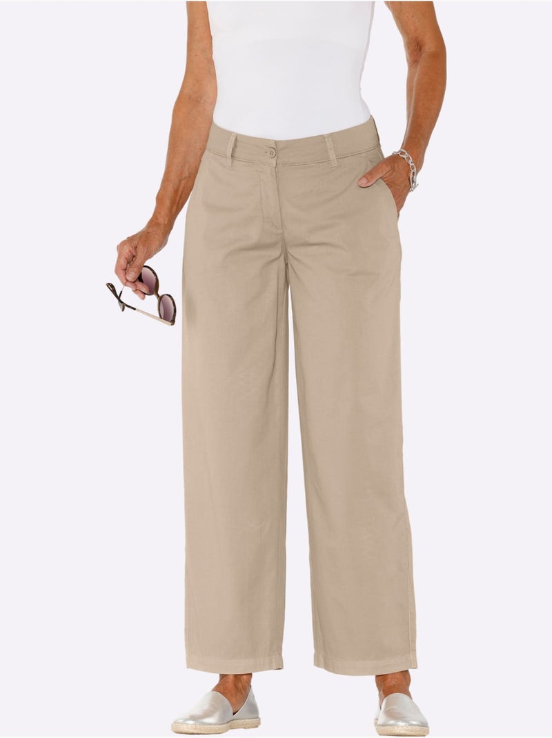 Pantalon large en jean avec poches et fermeture à bouton - Taille courte - Moda Vilona Beige - Kiabi