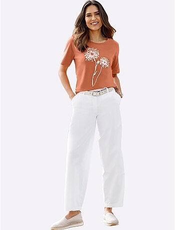 Pantalon large en jean léger avec poches et fermeture - Taille courte - Moda Vilona