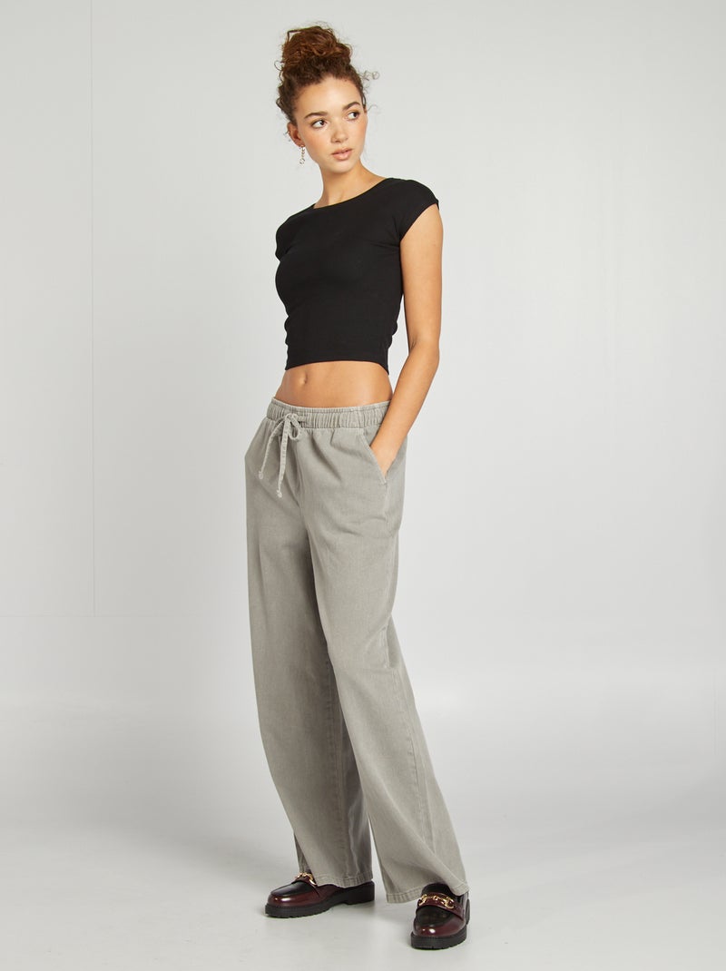 Pantalon large en jean gris - Kiabi