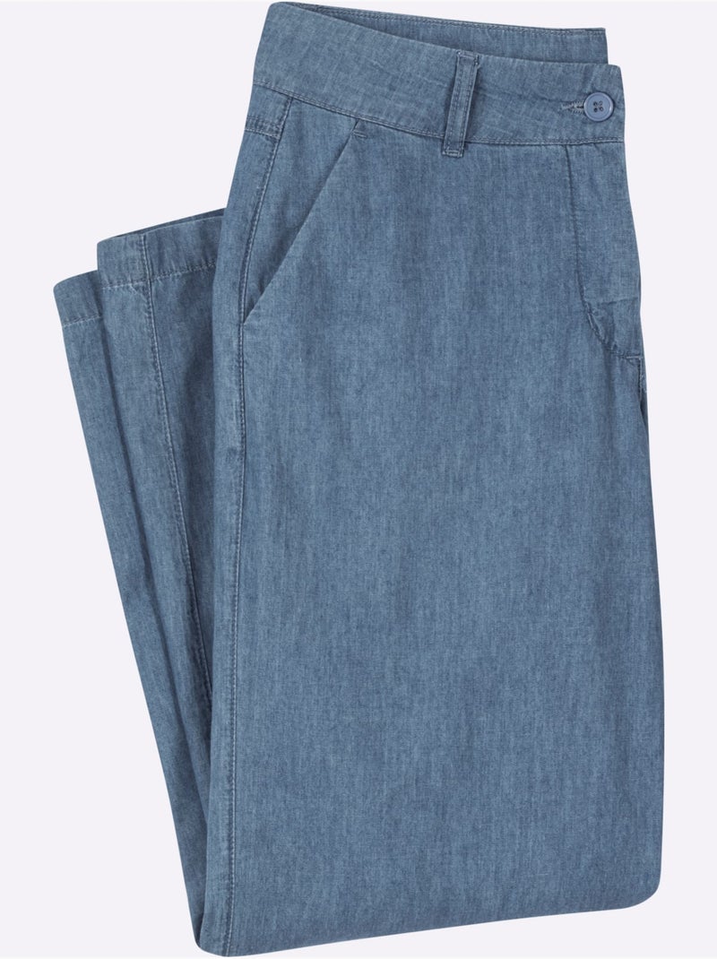 Pantalon large en jean léger avec poches et bouton - Taille courte - Moda Vilona Bleu Blanc - Kiabi