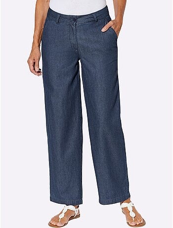 Pantalon large en jean léger avec poches et ceinture à ajouter - Taille standard - Moda Vilona