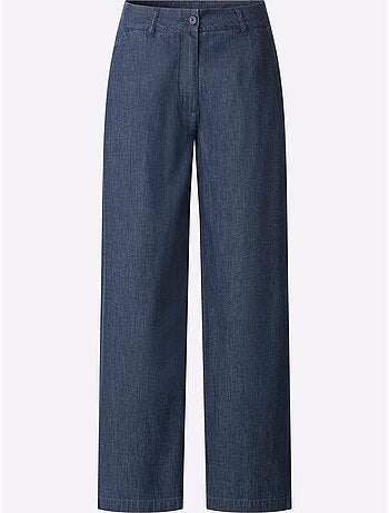 Pantalon large en jean léger avec poches et ceinture à ajouter - Taille standard - Moda Vilona