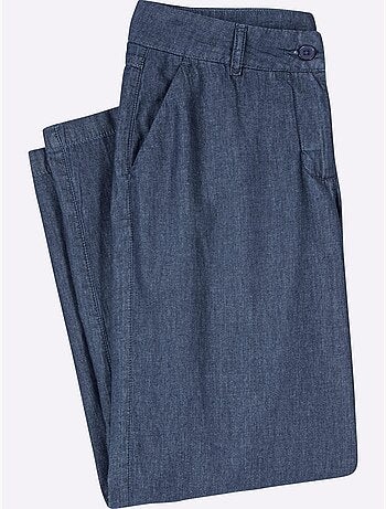 Pantalon large en jean léger avec poches et fermeture - Taille courte - Moda Vilona