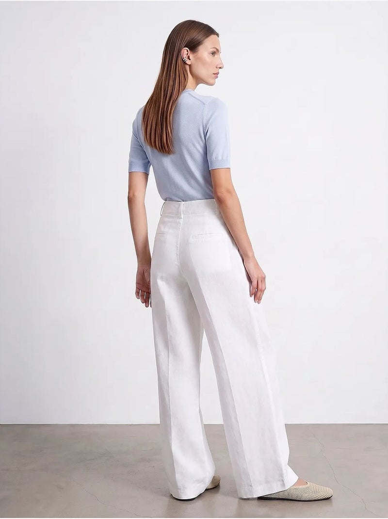 Pantalon large en lin à taille haute dilvin Blanc - Kiabi