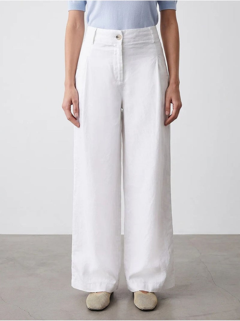 Pantalon large en lin à taille haute dilvin Blanc - Kiabi