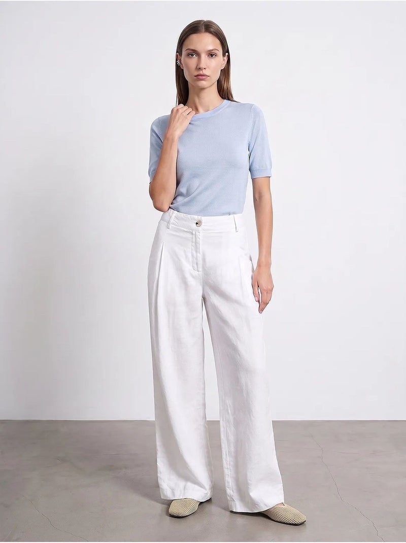 Pantalon large en lin à taille haute dilvin Blanc - Kiabi