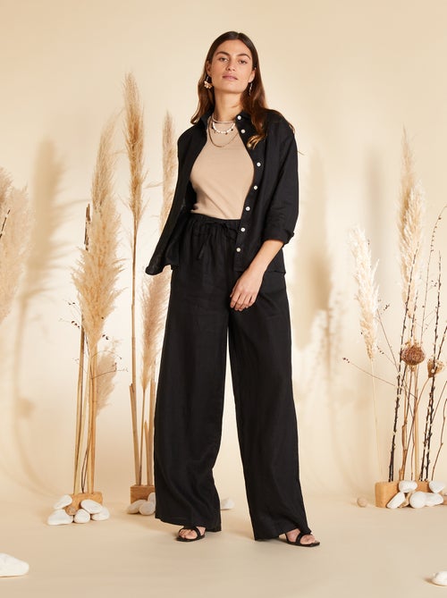 Pantalon large en lin avec taille élastiquée - Kiabi