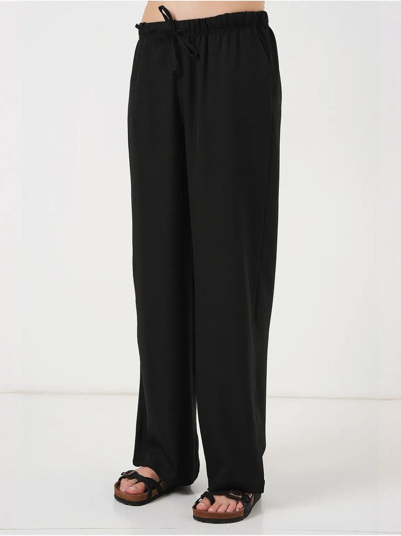 Pantalon large en lin bdart Noir - Kiabi