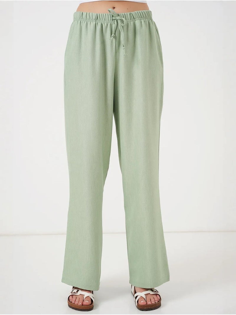 Pantalon large en lin bdart Vert menthe - Kiabi