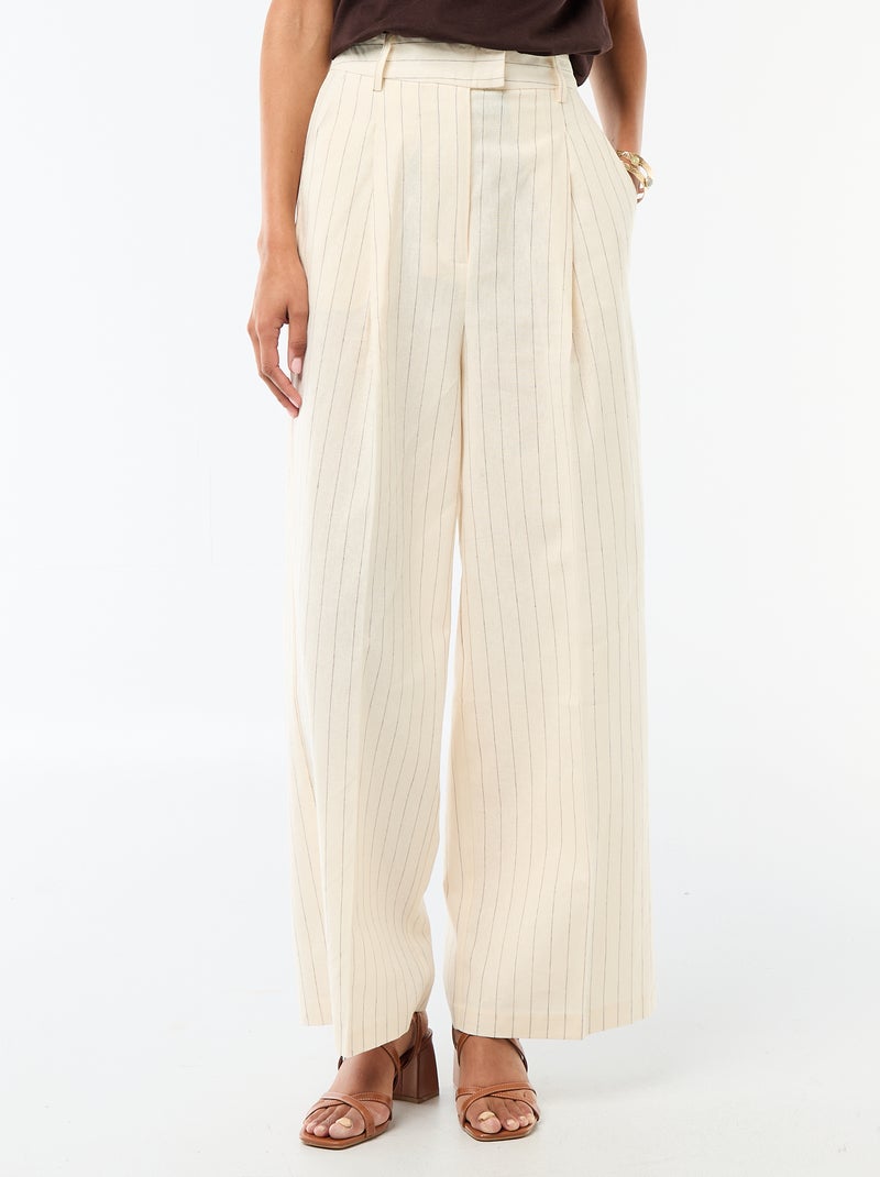 Pantalon large en lin femme Beige - Kiabi