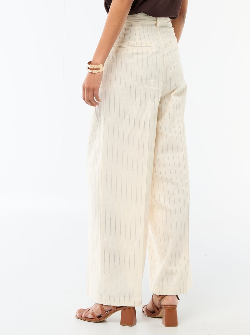 Pantalon large en lin femme Beige - Kiabi