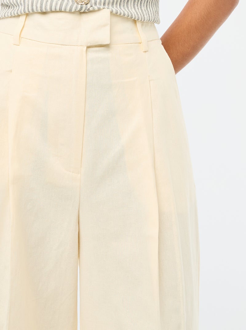 Pantalon large en lin femme Beige - Kiabi