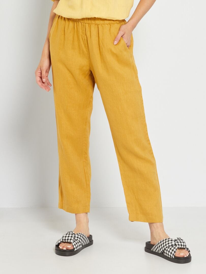 Pantalon large en lin Jaune moutarde - Kiabi