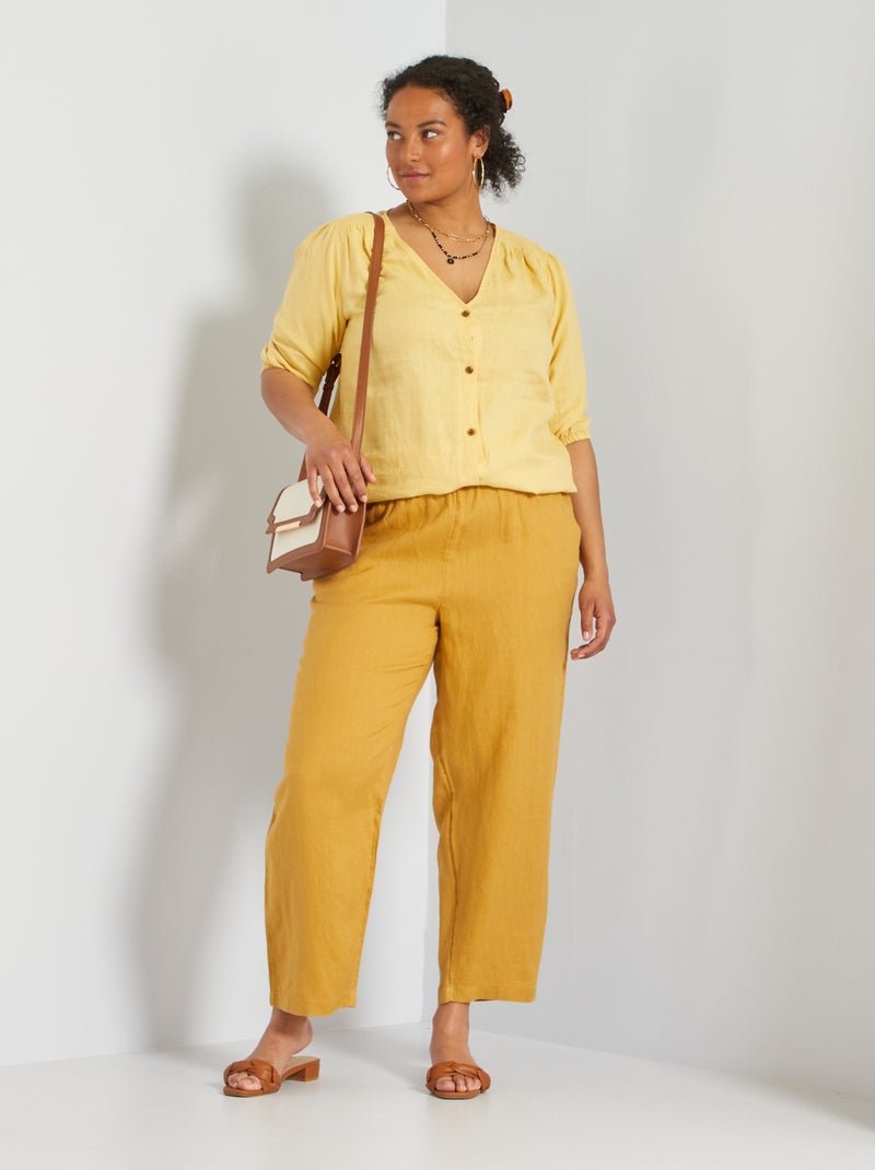 Pantalon large en lin Jaune moutarde - Kiabi