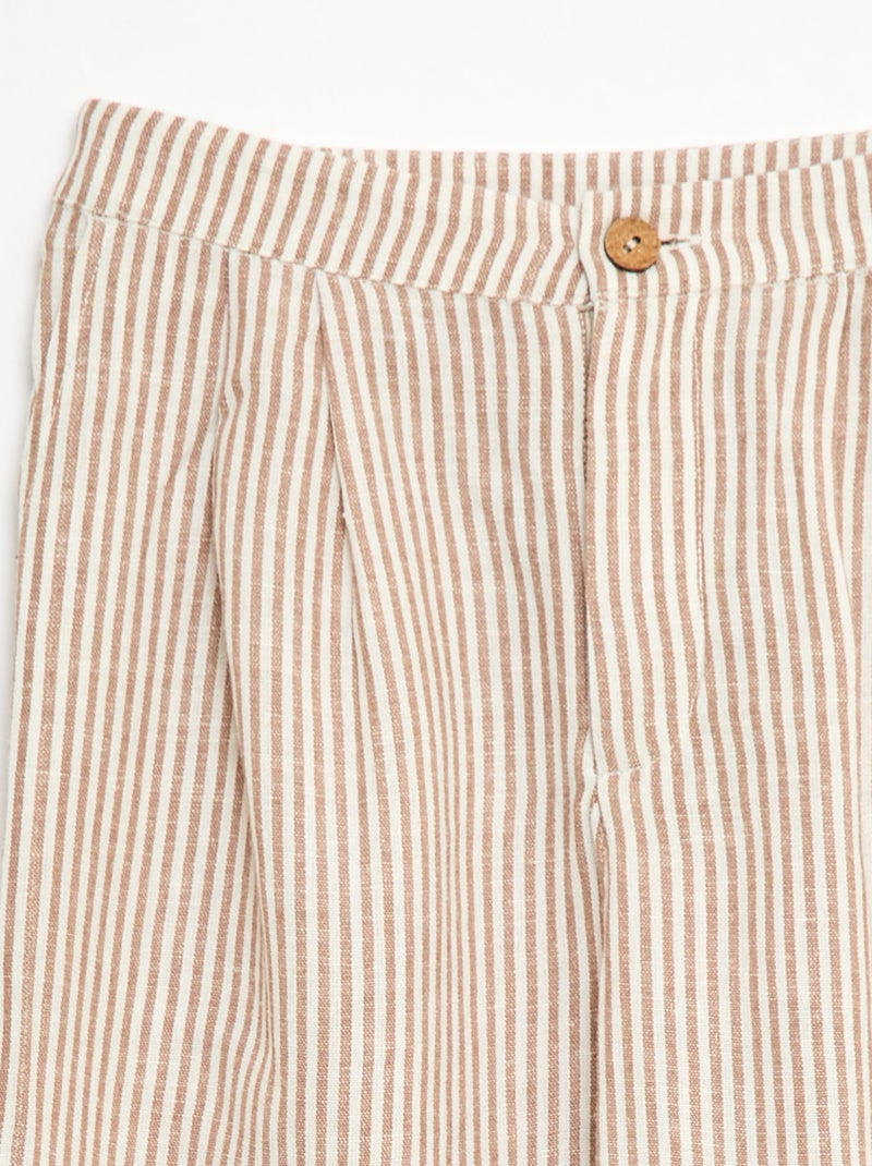 Pantalon large en lin mélangé Beige - Kiabi