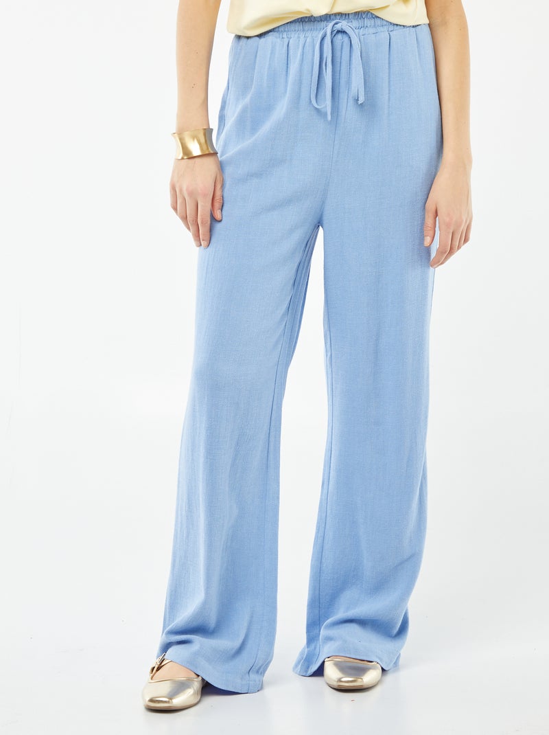 Pantalon large en lin mélangé Bleu - Kiabi