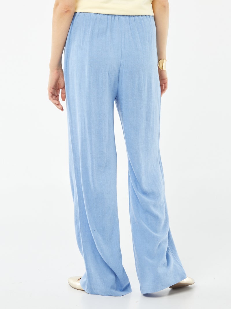 Pantalon large en lin mélangé Bleu - Kiabi