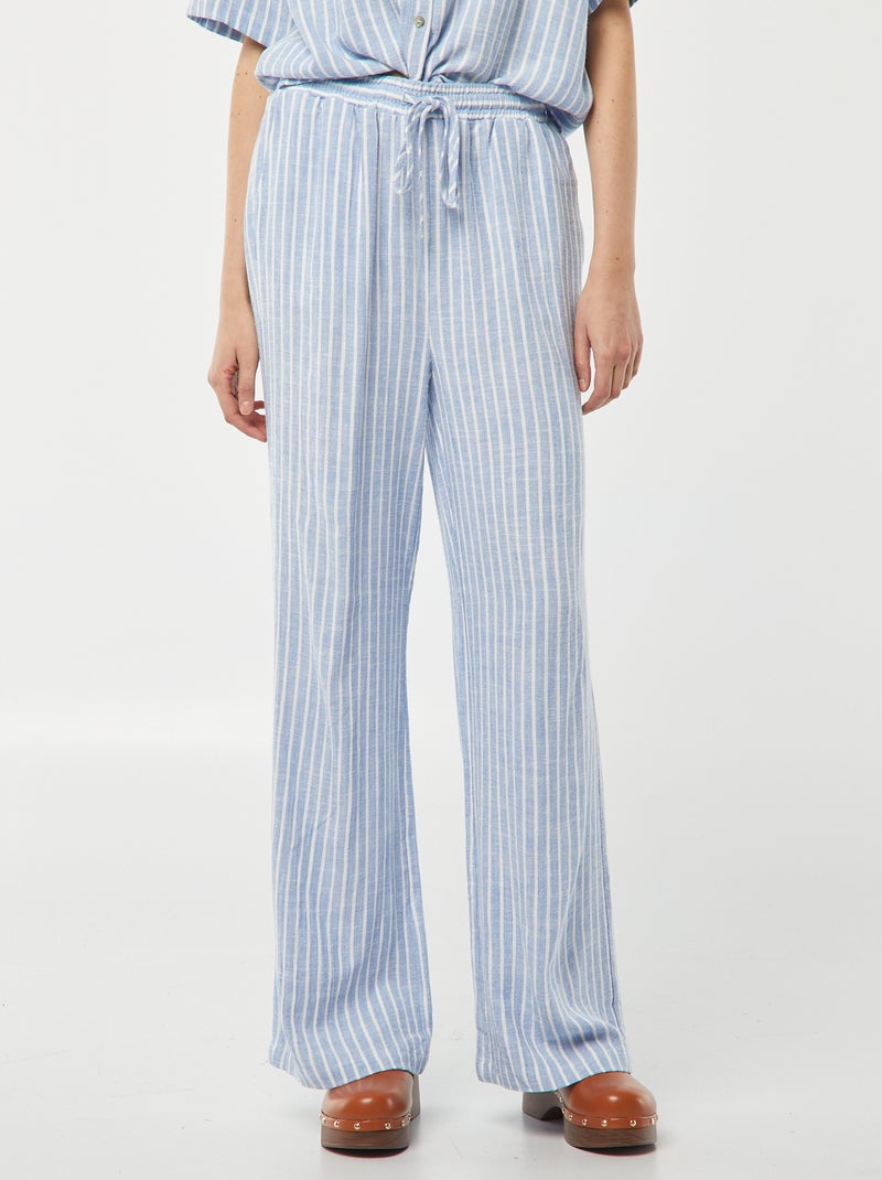Pantalon large en lin mélangé Bleu rayé - Kiabi