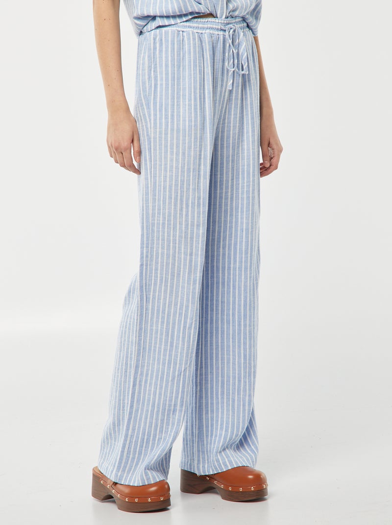 Pantalon large en lin mélangé Bleu rayé - Kiabi