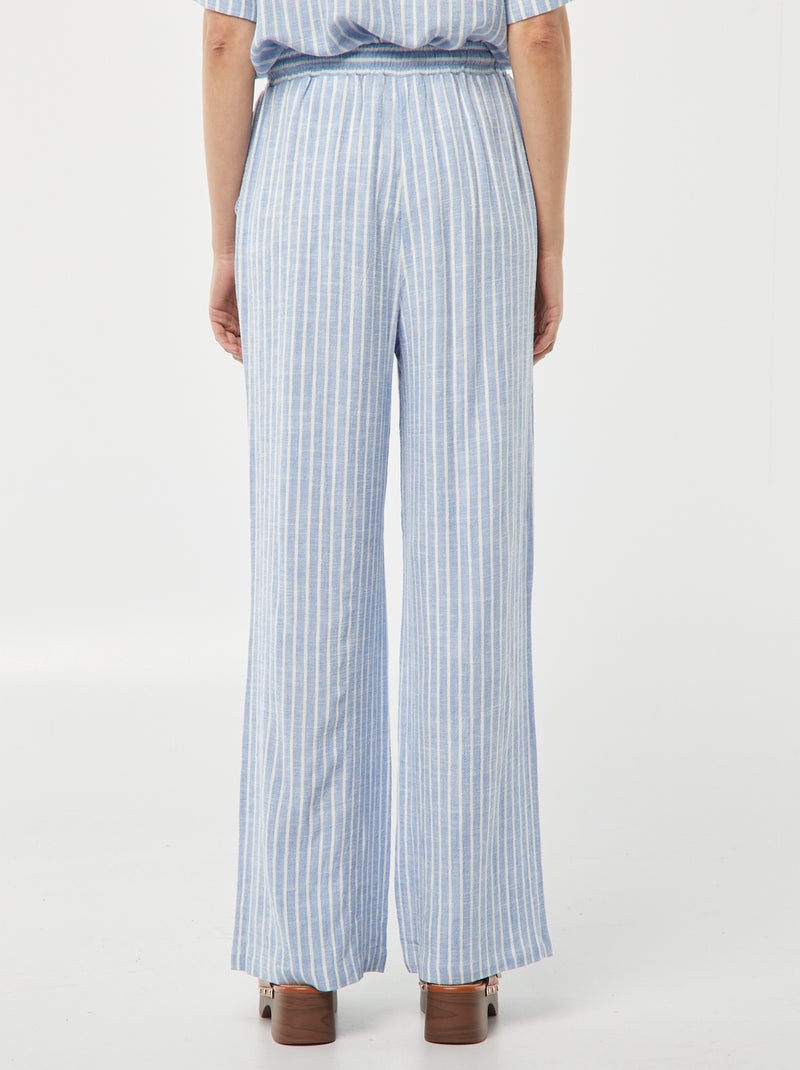 Pantalon large en lin mélangé Bleu rayé - Kiabi