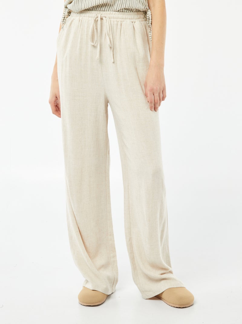 Pantalon large en lin mélangé Ecru - Kiabi