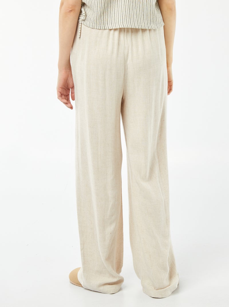 Pantalon large en lin mélangé Ecru - Kiabi