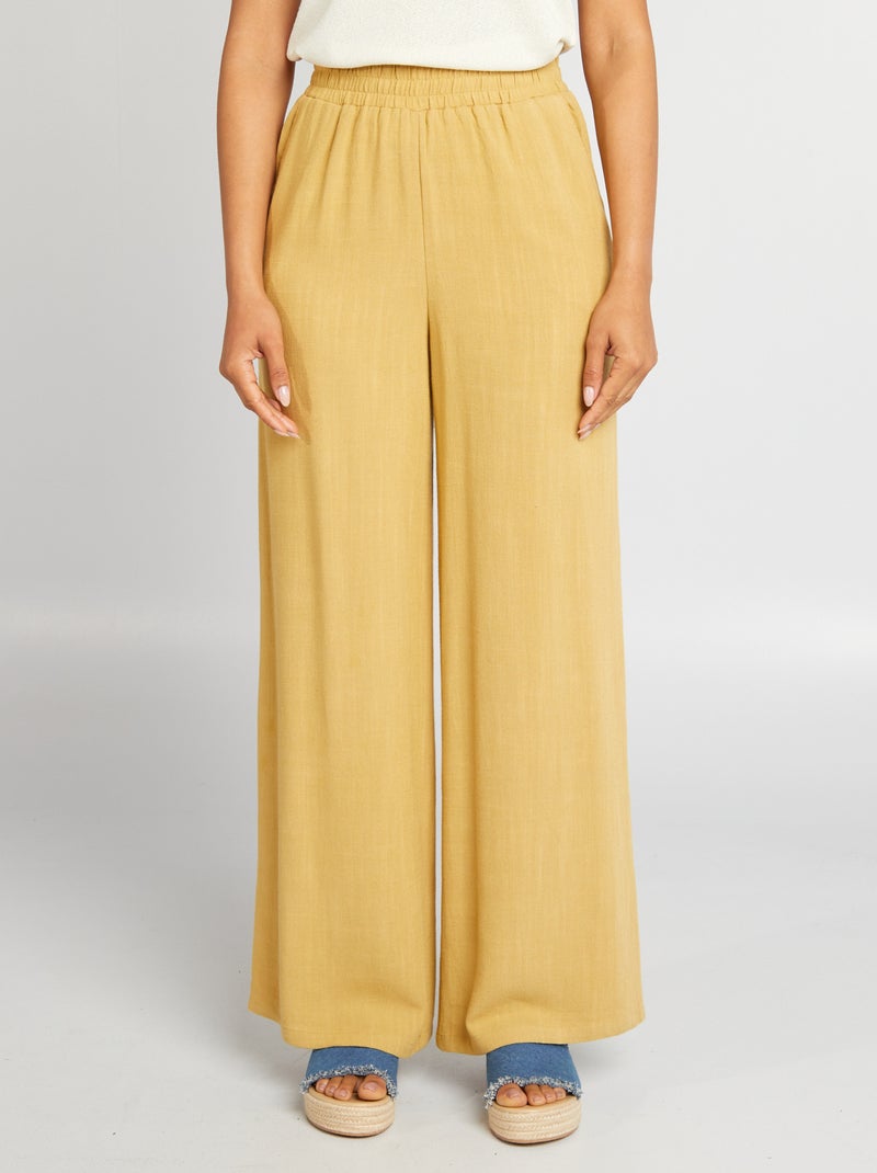 Pantalon large en lin mélangé Jaune vert - Kiabi