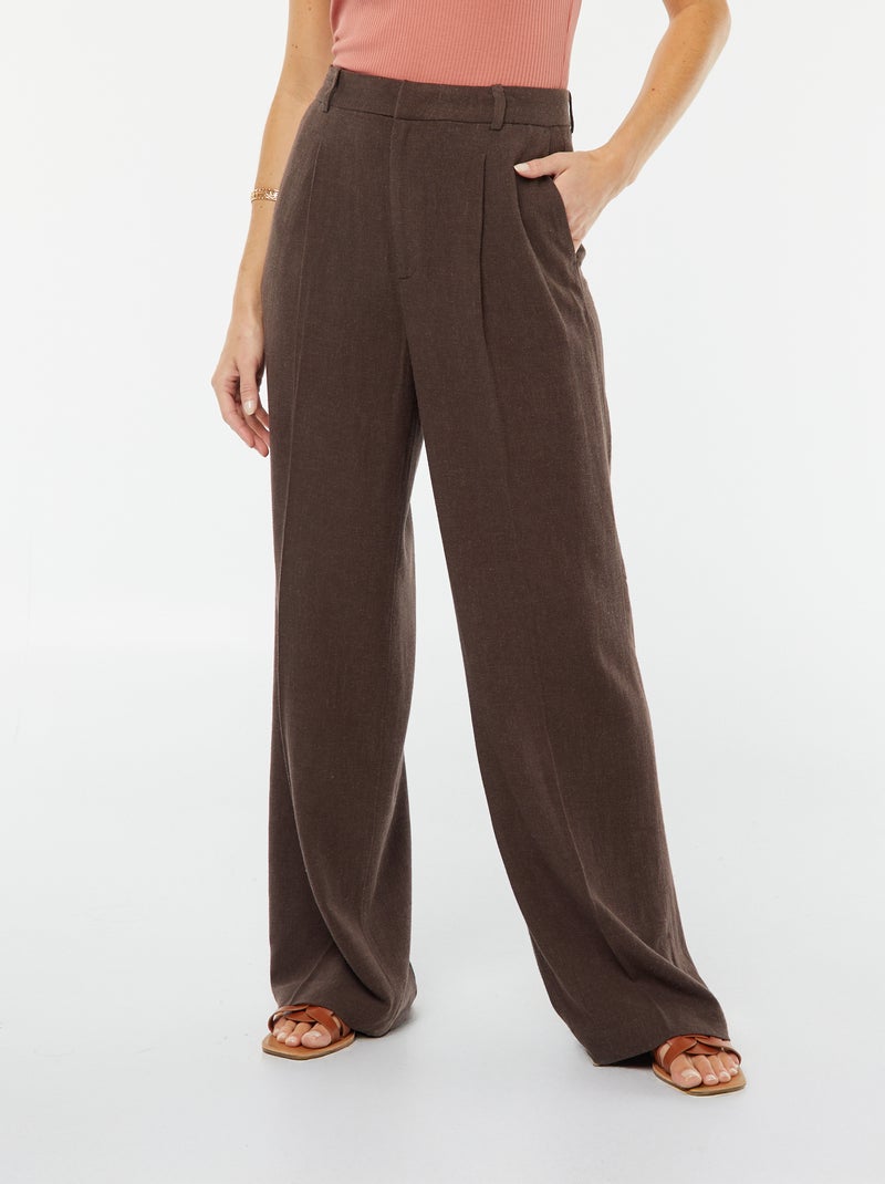 Pantalon large en lin mélangé MARRON - Kiabi