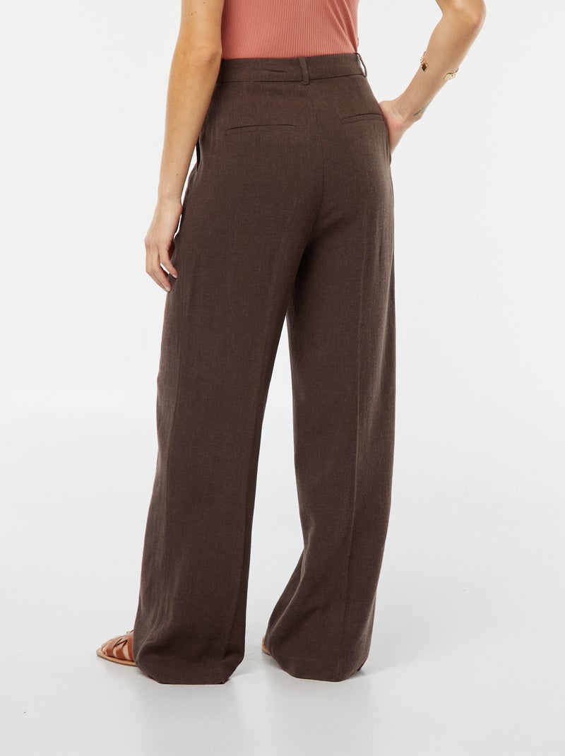 Pantalon large en lin mélangé MARRON - Kiabi