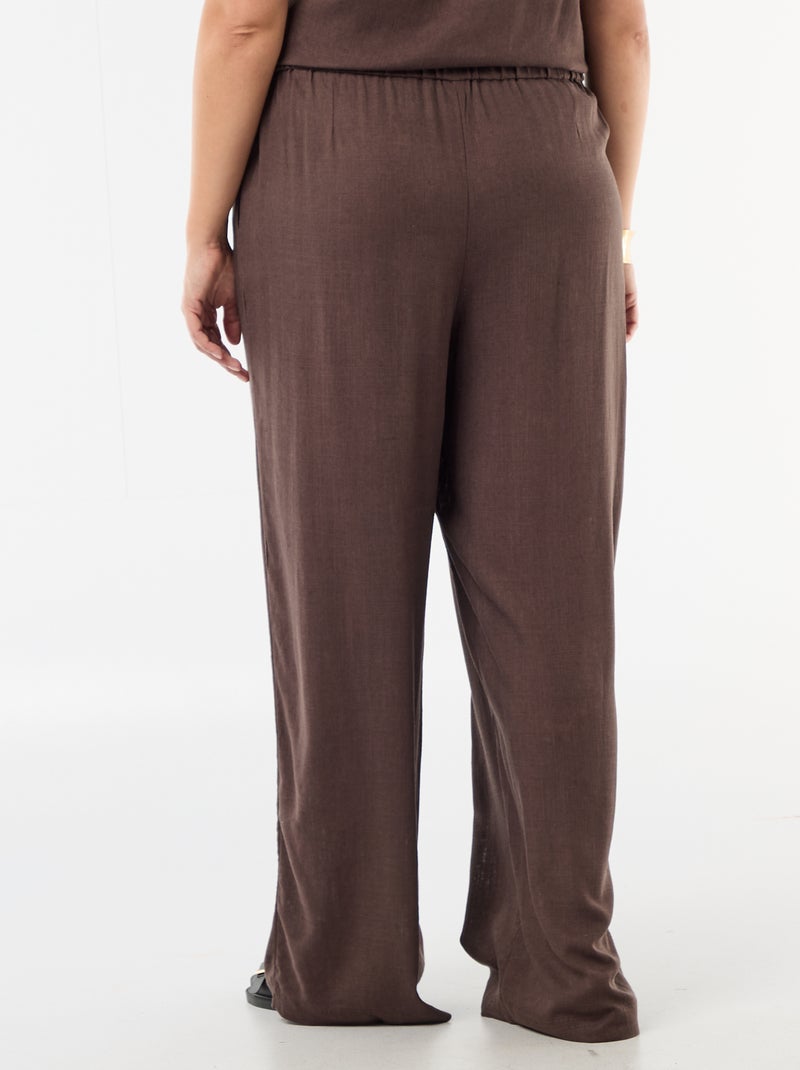 Pantalon large en lin mélangé Marron - Kiabi